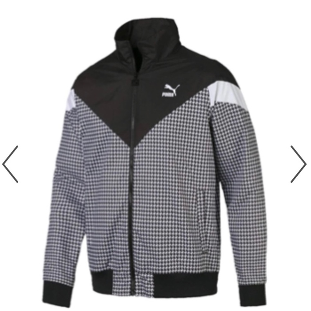 Puma windbreaker jacket light weight sporty hounds tooth pattern black coat hot